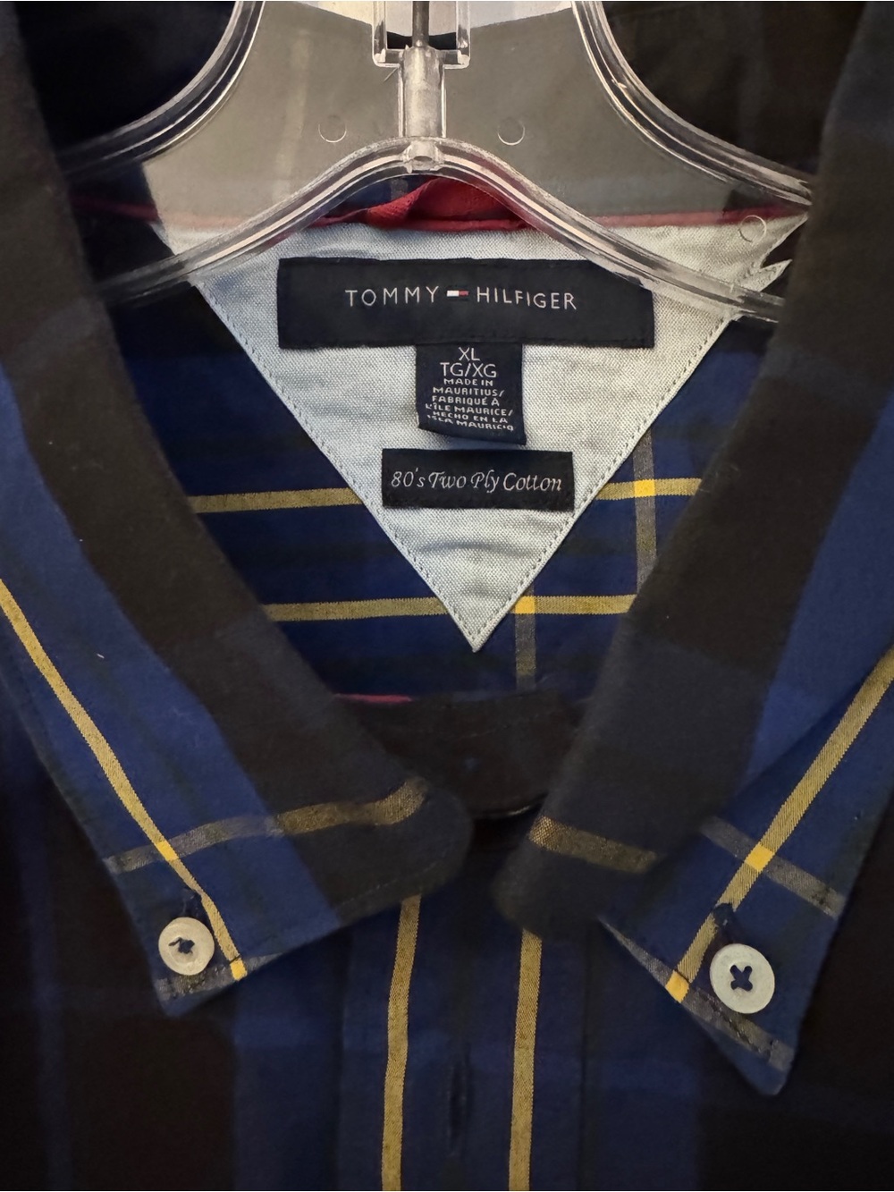 Tommy Hilfiger Men’s Black, Blue & Yellow Plaid Button-Down Shirt